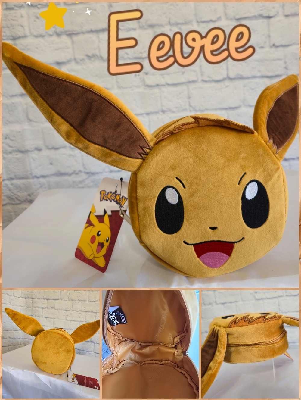 Pokemon Eevee Plush Face Bioworld Eevee Cosplay Character Brown Bag Soft New